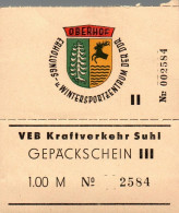 G9136 - Oberhof VEB Kraftverkehr Suhl Gepäckschein DDR - Europe