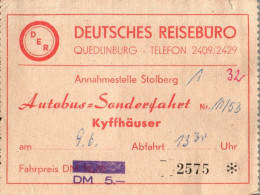 G9138 - Quedlinburg Reisebüro DDR - Autobus Bus Kraftverkehr Kyffhäuser Fahrschein - Europa