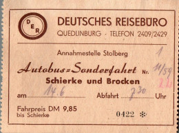 G9139 - Quedlinburg Reisebüro DDR - Autobus Bus Kraftverkehr Schierke Brocken Fahrschein - Europe