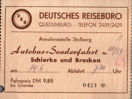 G9140 - Quedlinburg Reisebüro DDR - Autobus Bus Kraftverkehr Schierke Brocken Fahrschein - Europe