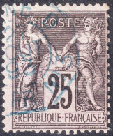 FRANCE - 1893 TàD Bleu " LIGNE D / PAQ. FR. N°3 " (Salle 1474/2, Paquebot St-Laurent) Sur Yv.97 25c Sage T.II - 1877-1920: Période Semi Moderne