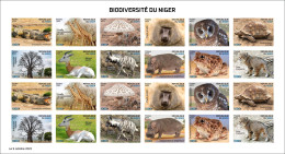 NIGER 2023 IMPERF SHEET 24V FROGS TURTLES MONKEYS HYENA BAOBAB CROCODILES GIRAFFE MUSHROOMS OWLS CATS HIPPOPOTAMUS - MNH - Grenouilles