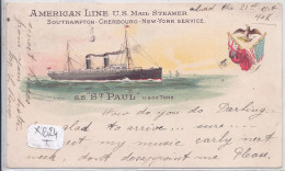 PAQUEBOTS- LE S S ST-PAUL- AMERICAN LINE U S MAIL STEAMER- SOUTHAMPTON-CHERBOURG- NEW-YORK SERVICE - Steamers