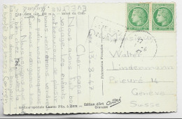 MAZELIN  2FR PAIRE  CARTE DAGUIN GEX 1.8.1947 AIN POUR GENEVE SUISSE TARIF FRONTALIER RARE - 1945-47 Ceres (Mazelin)