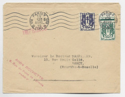 CHAINE 30C BDF +50C LETTRE MEC PARIS V 13 AVRIL 1945 AU TARIF IMPRIME - 1941-66 Coat Of Arms And Heraldry