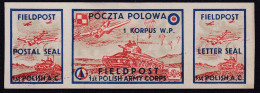 POLAND 1942 Field Post Seals Strip Smith FL2-4 Mint Hinged (white Paper) - Vignette Della Liberazione