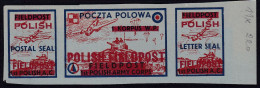 POLAND 1942 Field Post Seals Strip Smith FL2-4 Mint Hinged (Blue Paper) Overprinted - Vignette Della Liberazione