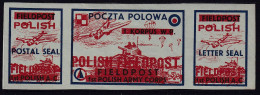 POLAND 1942 Field Post Seals Strip Smith FL2-4 Mint Hinged (Green Paper) Overprinted - Vignette Della Liberazione