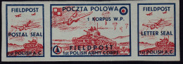 POLAND 1942 Field Post Seals Strip Smith FL2-4 Mint Hinged (Green Paper) - Vignette Della Liberazione