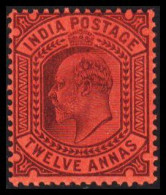 1902-1903. INDIA. Edward VII. TWELVE ANNAS. Very Light Hinged. - JF540073 - 1902-11 King Edward VII