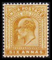 1902-1903. INDIA. Edward VII. SIX ANNAS. Very Light Hinged. - JF540074 - 1902-11 Koning Edward VII