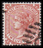 1874-1876. INDIA. Victoria. TWELVE ANNAS. EAST INDIA POST.  - JF540080 - 1858-79 Compagnie Des Indes & Gouvernement De La Reine