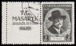 1937. CESKOSLOVENSKO. Thomáš Garrigue Masaryk With Vignette.  (Michel 380 Zf) - JF540104 - Used Stamps