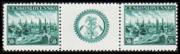 1938. CESKOSLOVENSKO.  Briefmarkenausstellung In Pilsen 50 H  With Vignette Never Hinged.  (Michel 400 ZW) - JF540106 - Ongebruikt