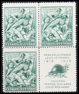 1938. CESKOSLOVENSKO.  Vouziers, Terron-sur-Aisne Und Chestres-Vandy (Frankreich) 50 H In 4... (Michel 393Zf) - JF540116 - Unused Stamps