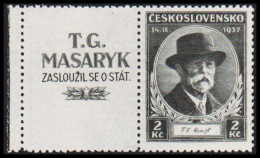 1937. CESKOSLOVENSKO. Thomáš Garrigue Masaryk With Vignette Never Hinged. (Michel 380 Zf) - JF540117 - Ungebraucht