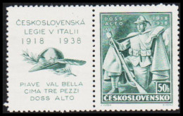 1938. CESKOSLOVENSKO.  Doss Alto (Italien) 50 H  With Vignette Never Hinged.  (Michel 394Zf) - JF540120 - Ungebraucht