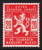 1918. CESKOSLOVENSKO.  POSTA CESKYCH SKAUTU VE SLUZBACH NARODNI VLADY 20 H Hinged. Unusual Sco... (Michel II) - JF540172 - Unused Stamps