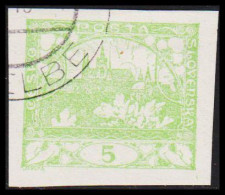 1919. CESKOSLOVENSKO. Hradschin. 5 Heller. Imperforated.  (Michel 2a) - JF540178 - Usados