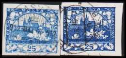 1919. CESKOSLOVENSKO. Hradschin. 25 Heller In Two Different Shades. Imperforated.  (Michel 5) - JF540182 - Used Stamps