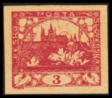 1919. CESKOSLOVENSKO. Hradschin. 3 Heller. Imperforated. Proof Or Esssay/Printers Waste Without... (Michel 1) - JF540187 - Nuovi