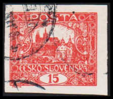 1919. CESKOSLOVENSKO. Hradschin. 15 Heller. Imperforated.  (Michel 26 U) - JF540211 - Used Stamps