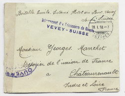 HELVETIA SUISSE LETTRE COVER VEVEY 28.1.1916 LETTRES GRIFFE INTERNEMENT PRISONNIERS DE GUERRE TO INDRE ET LOIRE CENSURE - Oblitérations