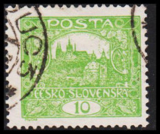 1919. CESKOSLOVENSKO. Hradschin. 10 Heller. Perforated 11½ X 11½,  UNUSUAL PERFORATION. (Michel 25 A) - JF540218 - Oblitérés