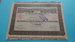 Corporation Minière Du MEXIQUE Paris - Action De Cent Francs Au Porteur > N° 233,868 (1923) ! - Mines