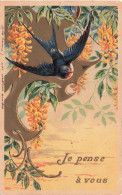 FANTAISIES - Je Pense à Vous - Un Oiseau Volant - Colorisé - Carte Postale Ancienne - Otros & Sin Clasificación