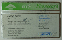 UK - Great Britain - BT & Landis & Gyr - Visiting - Business Card - Martin Burke - LGV020 - 465D - 100ex - Used - R - Sammlungen