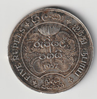 SRI LANKA - CEYLON 1957: 5 Rupees 2500 Years Buddhism, Silver, KM 126 - Sri Lanka (Ceylon)