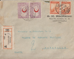 1933 - TURQUIE - TIMBRES CROISSANT-ROUGE De BIENFAISANCE ! Sur ENVELOPPE RECOMMANDEE De CONSTANTINOPLE => MARSEILLE - Briefe U. Dokumente