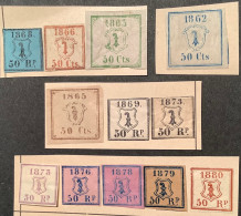 Basel Stadt 1862-1880 12 Versch. Polizei Gebührenmarken (Schweiz Suisse Switzerland Fiskalmarken Fiscal Revevenue Stamps - Fiscaux