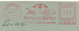 Briefstuck Mit Freistempel 1938 – Magdeburg – Hermann Förster Gartenschirme, Zelte, Gartenmöbel  - Maschinenstempel (EMA)