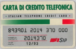CARTA DI CREDITO TELEFONICA SIP 12/93 (J22.8 - Usages Spéciaux