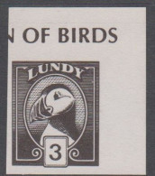 Lundy  - Black 3puffin  Proof - Unmounted Mint NHM White Paper - Local Issues