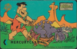 Mercury - Oversea Cards - MEF001 Comic Flintstone : Fred & Dino Gardening - £1 - 20MERB - Mercury Communications & Paytelco