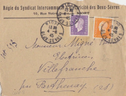 Dit De Lettre "Régie Du Syndicat D'Electricité" Obl. Niort Le 4/6/45 Sur 1F Et 5F Dulac N° 689, 697 Pour Villefranche - 1944-45 Marianne Of Dulac