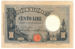 100 LIRE BARBETTI GRANDE B AZZURRO TESTINA FASCIO 18/11/1926 BB/SPL - Otros