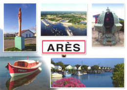 ARES, MULTIPLE VIEWS, STATUE, PORT, BOATS, ARCHITECTURE, ALIEN SPACECRAFT, FRANCE, POSTCARD - Arès