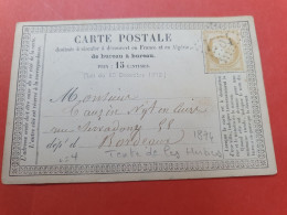 Carte Précurseur Des Herbiers Pour Bordeaux En 1874 - Ref  2880 - 1849-1876: Période Classique