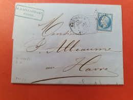 Napoléon  20ct Sur Lettre Avec Texte De Paris Pour Le Havre En 1865 - Ref  2908 - 1849-1876: Periodo Classico