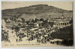 CPA Suisse 1909 VEVEY - Belle Animation - Place Du Marché Et Mont Pélerin - Carouge