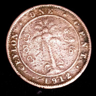 Ceylon, One Cent, 1912, George V, KM# 107, Agouz - Sri Lanka