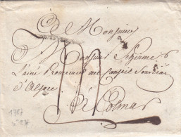 Lettre Avec Texte Et Sceau De Cire Enveloppe De Strasbourg Pour Colmar De 1787 Lenain 24 - ....-1700: Voorlopers