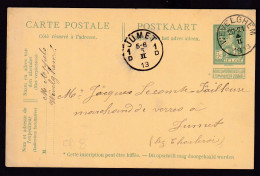 DDFF 477 - Entier Pellens T2R WEVELGHEM 1913 Vers JUMET - COBA 8 EUR (s/TP Détaché) - Briefkaarten 1909-1934