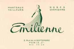 Paris 2ème * EMILIENNE Manteaux Tailleur Robes 3 Rue Du 4 Septembre * Carte De Visite Ancienne Illustrée Art Nouveau - District 02