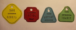 Lot Van 4 Oude Metalen Fiets Plaat Taks Plaat 1981 / 1982 / 1983 / 1986  Antwerpen - Vélo Tax Plaque Anvers - Plaques D'immatriculation