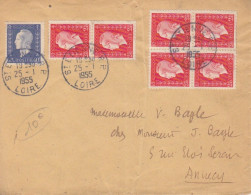 Lettre Obl. St Etienne Le 25/1/55 Sur 60c Et 2F40 X 6 Dulac = 15F N° 686, 693 (tarif Du 8/12/51) Pour Annecy - 1944-45 Marianne Of Dulac